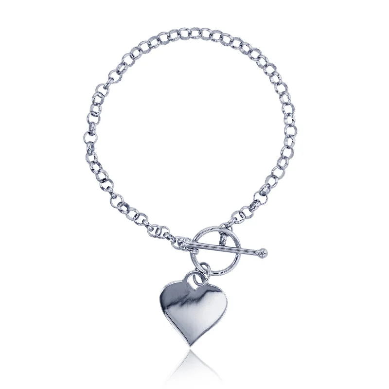 Sterling Silver 7.5-inch Heart Toggle Bracelet