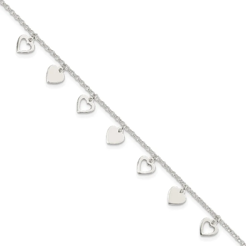 Sterling Silver 7.5-inch Lobster Clasp Heart Bracelet