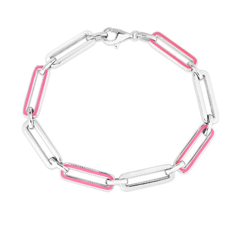 Sterling Silver 7-inch Pink Paperclip Link Bracelet