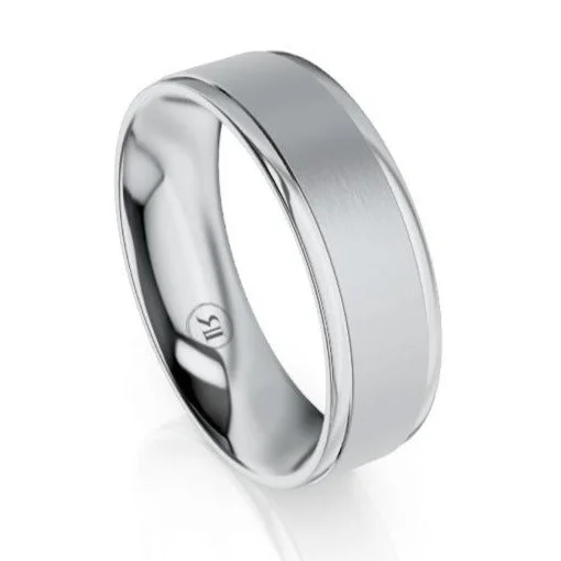 Silver Bracelet The Marshall Flat Groove Platinum Wedding Ring