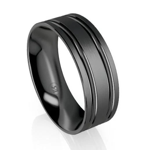 Bold Earrings The Morrison Double Grooved Black Zirconium Wedding Ring