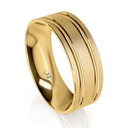 Trendy Earrings The Morrison Double Grooved Gold Wedding Ring