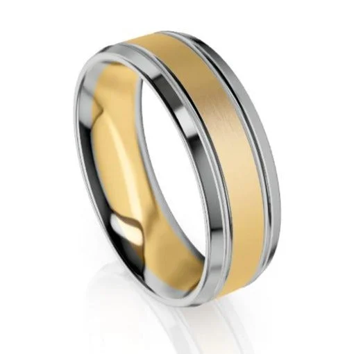 Dainty Ring The Preston Two Tone Gold Edge Bevelled Wedding Ring