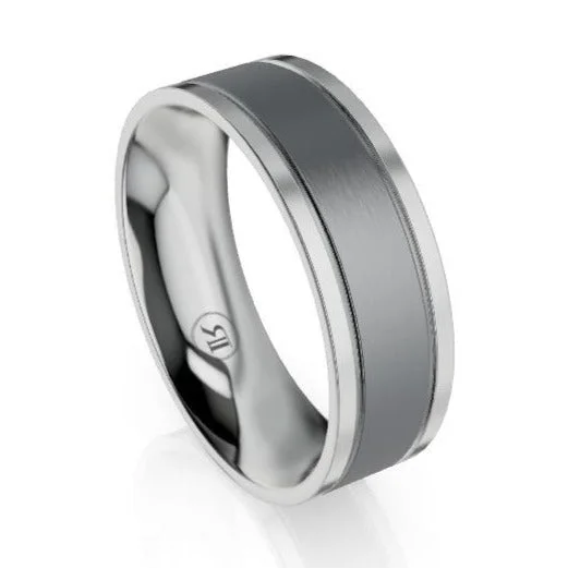 Fashion Jewelry The Winchester Flat Grooved Tantalum & Platinum Wedding Ring