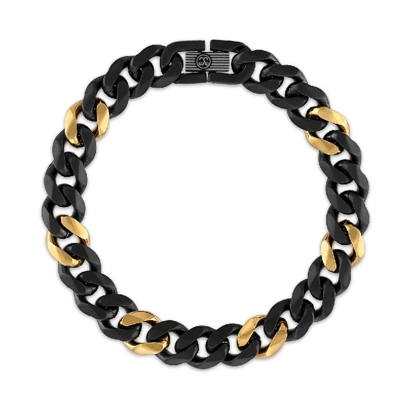 Titán by Adrian Gonzalez Collection 8.5-Inch 10MM Black and Yellow Stainless Steel Curb Bracelet