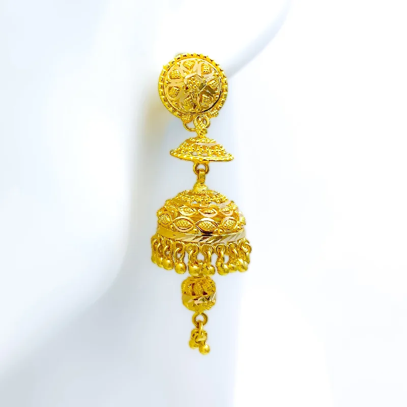 Traditional Double Chandelier 22k Gold Earrings