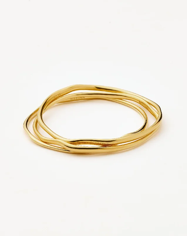 Trio Molten Ripple Bangle Bracelet Set | 18ct Gold Vermeil