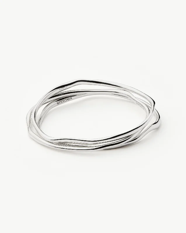 Trio Molten Ripple Bangle Bracelet Set | Sterling Silver