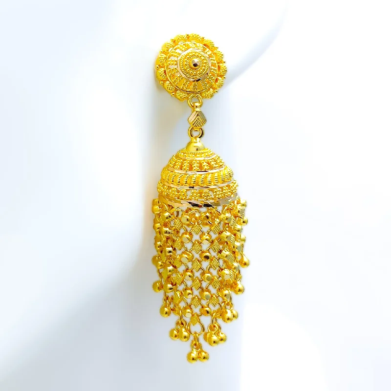 Unique Tapering Netted Chandelier 22k Gold Earrings