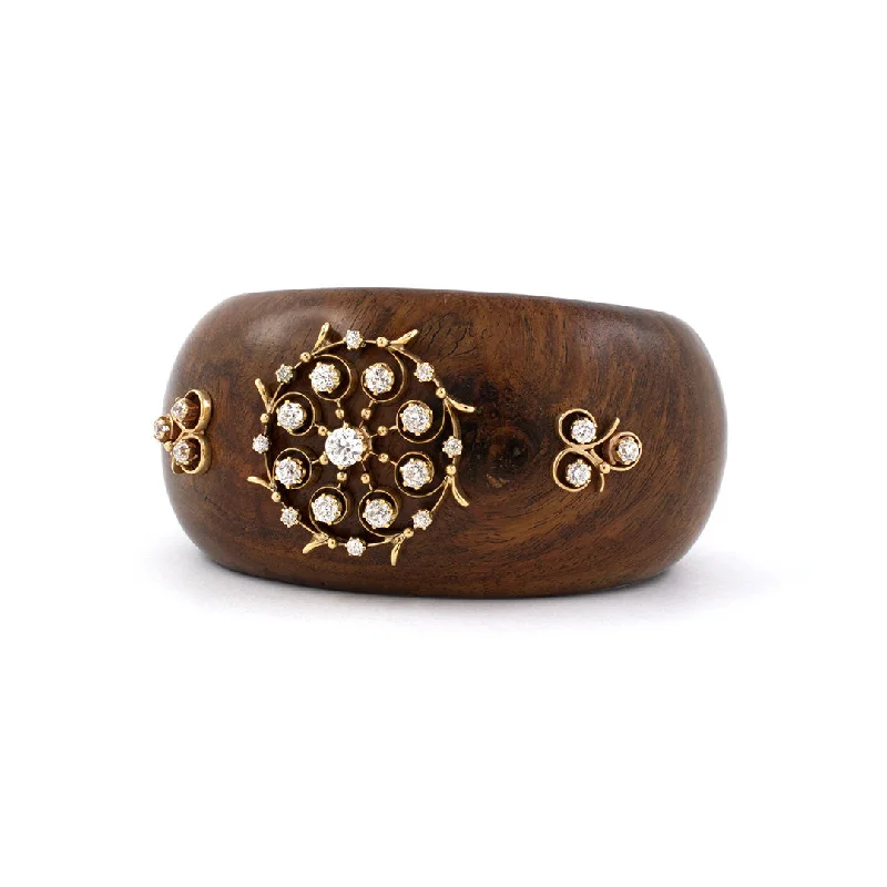 Victorian Diamond Wood Cuff Bracelet