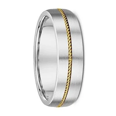 Rose Gold Ring White Gold Men's Wedding Ring with Yellow Gold Rope Center - Deluxe Thickness