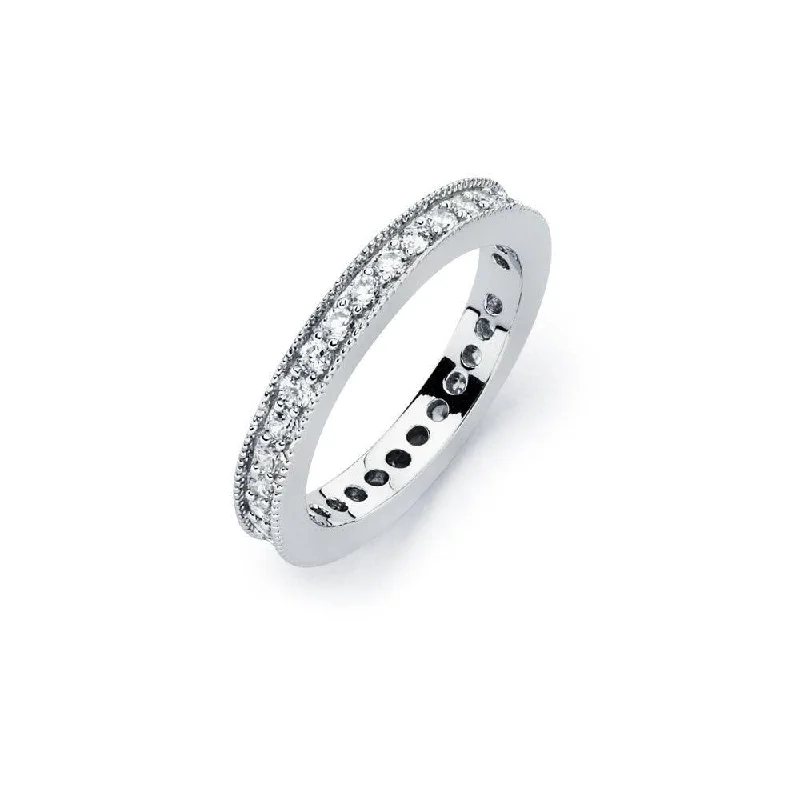 Diamond Ring Silver 925 Rhodium Plated Clear Channel Set CZ Stackable Eternity Bridal Ring - BGR00567