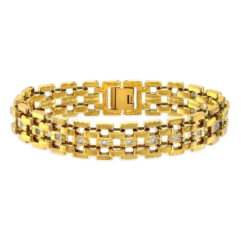 Yellow Stainless Steel Cubic Zirconia 8.5-inch 16MM Bracelet