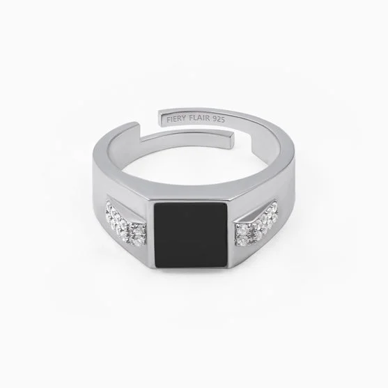 Center Black Stone Men's Silver Ring