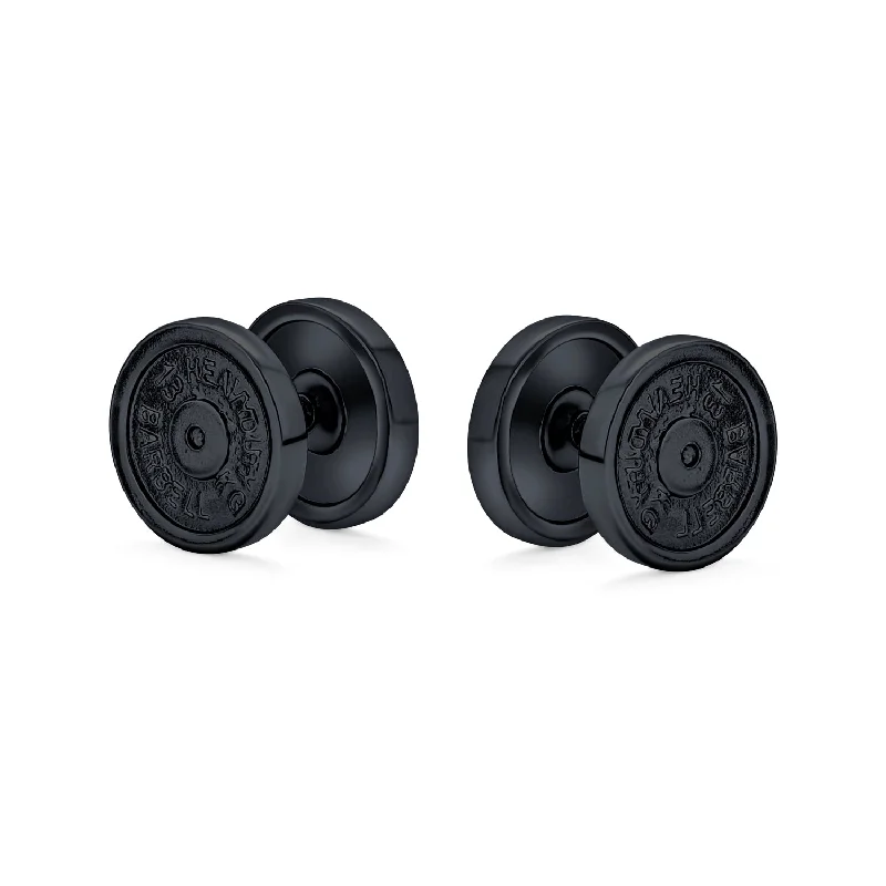 Dumbbell Black Plated Faux Plugs Earrings Women 316L Steel 16G 12mm