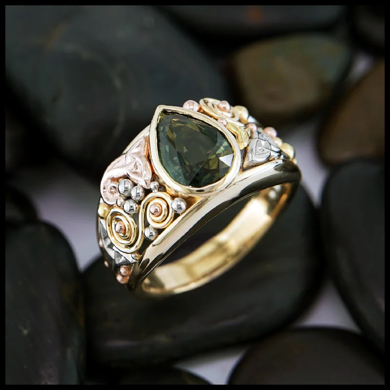 Green Sapphire Custom Frame Ring