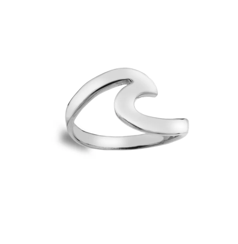 Sea Gems Sterling Silver Curved Wave Ring