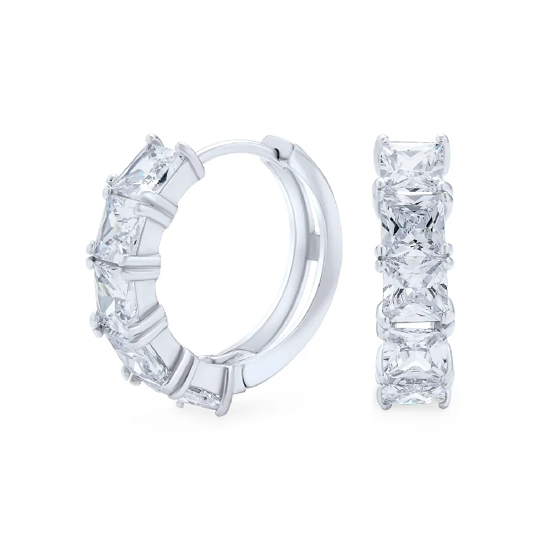 Princess Cut CZ Hoop Earrings Cubic Zirconia Sterling Silver