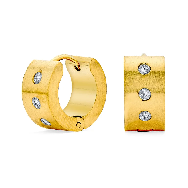 Row Cubic Zirconia Hoop Earrings Gold Plated Stainless Steel