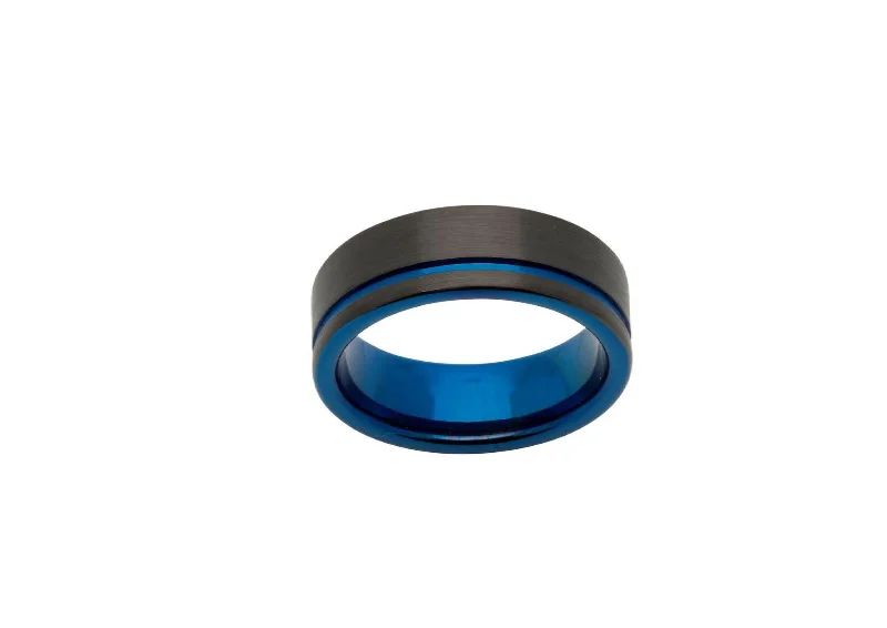 Unique & Co 7mm Tungsten Ring with Blue Black IP