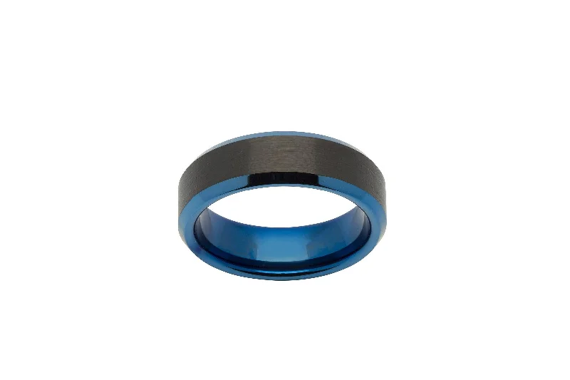 Unique & Co 7mm Tungsten Ring with Blue Black IP