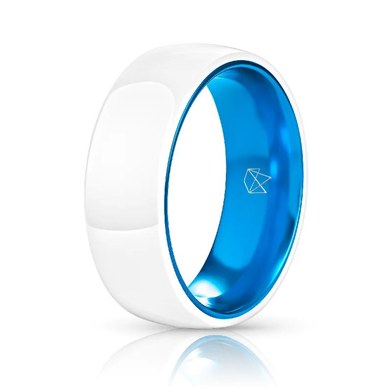 White Ceramic Ring - Resilient Blue