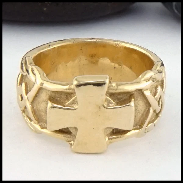 Wide Celtic Cross Ring in Gold